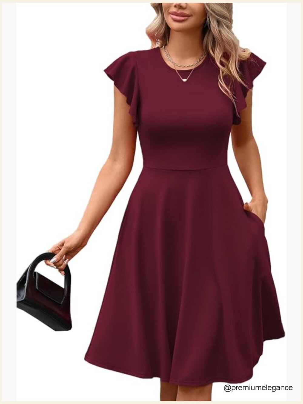 Fit and Flare Ruffle Short Sleeve A-Line Dress with Pockets